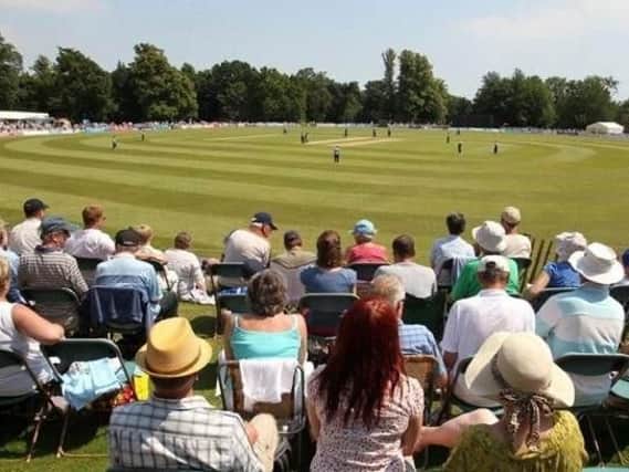 Cricket action at Arundel Castle.