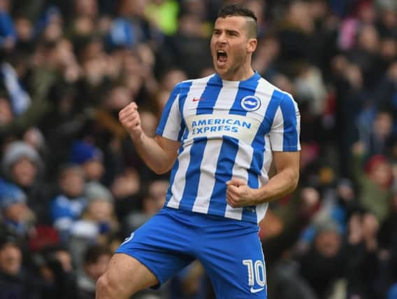 Tomer Hemed celebrates a goal last season. Picture by Phil Westlake (PW Sporting Photography)