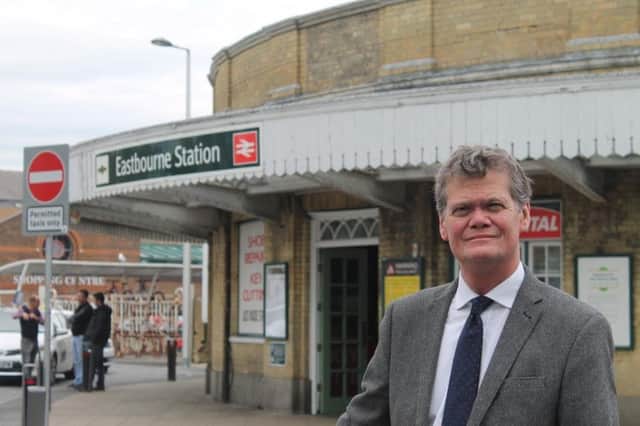 Eastbourne MP Stephen Lloyd at Eastbourne Railway Station SUS-170507-143954001