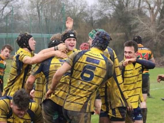 Worthing College rugby boys' team celebrate
