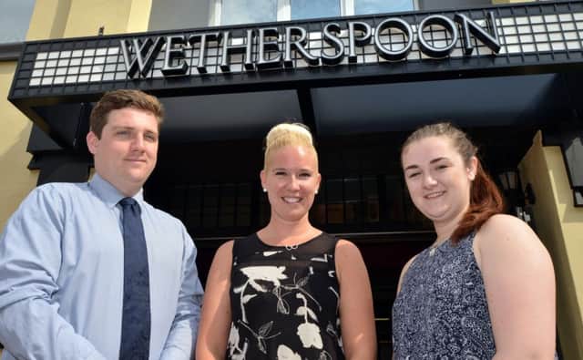 Wetherspoon, Bexhill.

L-R  Michael Selmes (Shift Manager), Becky Dunkley (Pub Manager) and Carly Evans (Shift Leader) SUS-170607-104618001