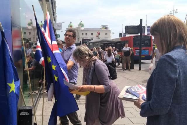 The Brighton & Hove for Europe group giving out leaflets about the Brexit squeeze