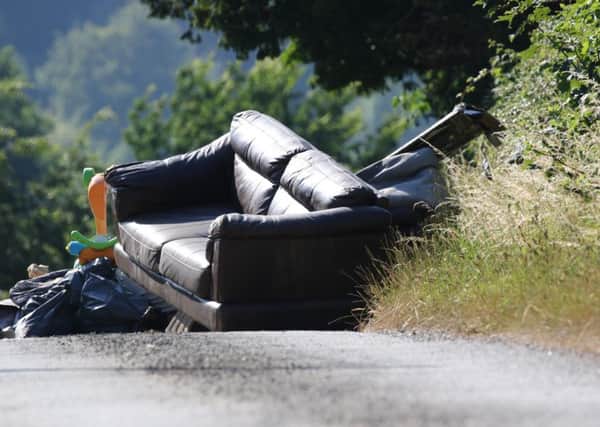 The rubbish which appears to have been dumped on a country lane in Chilgrove