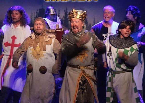 Cast members of Spamalot at the Royal Hippodrome Theatre