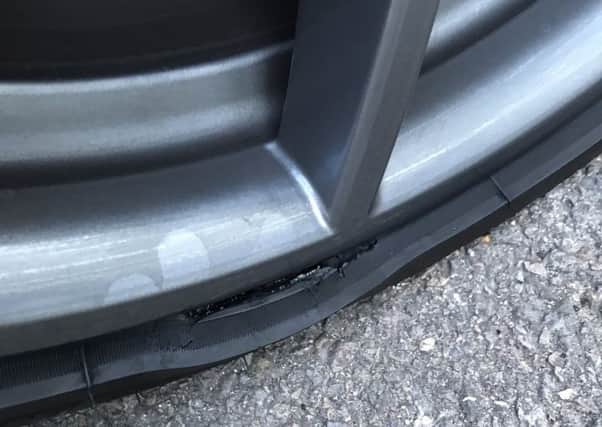Chris Skinner tweeted this picture of the damage to his car tyre