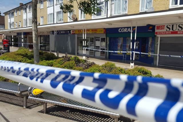 The robbery happened outside Coral bookmakers in Ifield Parade. Picture: Mark Dunford