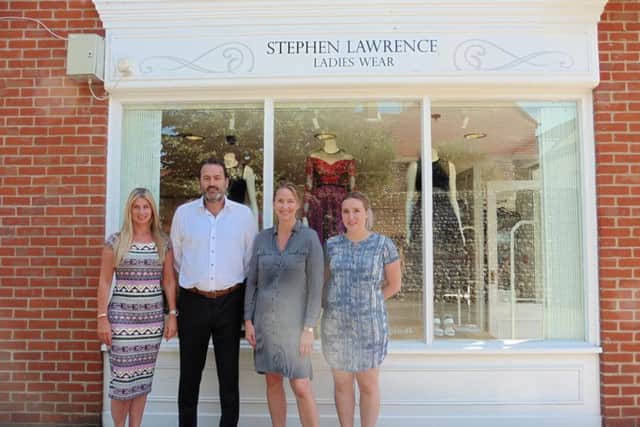 Staff member Natalie Rome with menswear store owner Stephen Lawrence, womenswear shop manager Michelle Grout-Smith and Alex Barton