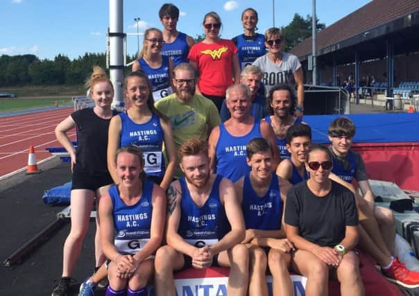 Hastings Athletic Club's squad in the Southern Athletics League match at Horsham