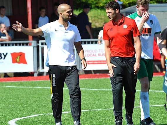 Worthing Football Club manager Gary Elphick (right). Picture by Stephen Goodger