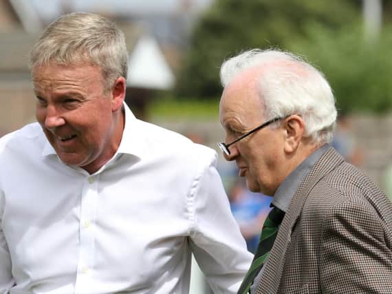 Pompey boss Kenny Jackett with Bognor general manager Jack Pearce / Picture copyright Tim Hale