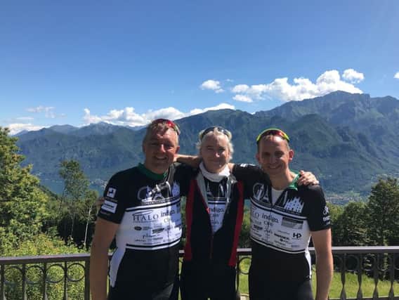 From left: Doctor Matt Jackson and team mates Andy Jones and Tim Dicksee at Lake Como, in Italy. Photograph: contributed