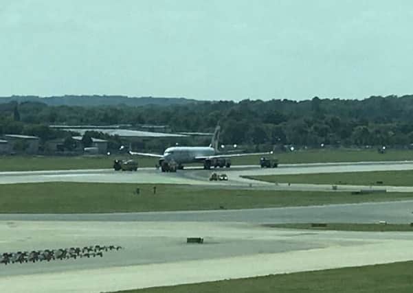 The aircraft is currently standing on the runway, stopping other flights from taking off or landing. Picture: Maria