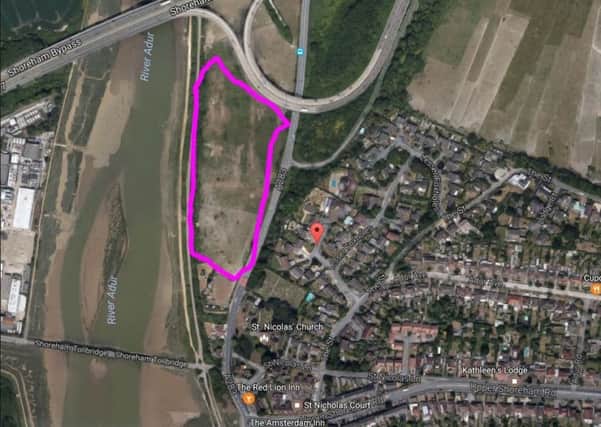 The area earmarked for the building of 52 dwellings south west of the Shoreham flyover. Credit: Google maps
