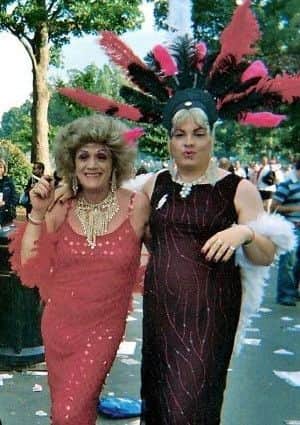 Daniella and Friend Patsy (Martin Swift) at Daniella first Brighton pride and very first time doing drag..jpg SUS-170718-210908001