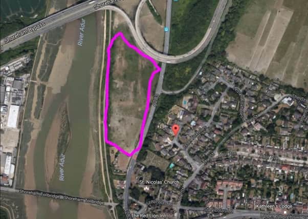 The area earmarked for the building of 52 dwellings south west of the Shoreham flyover. Photo: Google image