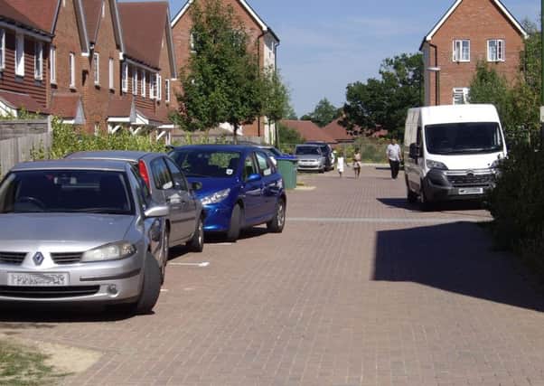Mel Preston submitted this photo to illustrate concern over parking issues at Sargent Way, Thompson Road and Ellis Road, Broadbridge Heath.