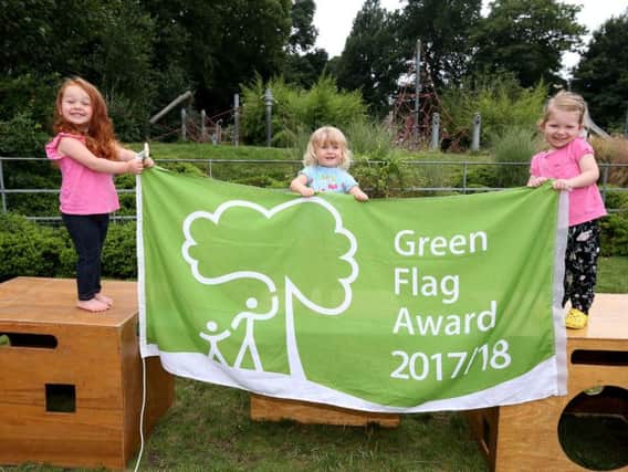 Children celebrating Green Flag status at The Level