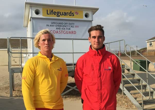 Camber Sands lifeguards Jake Webb and Brett Wood. Photo courtesy of RNLI.  SUS-170724-115450001