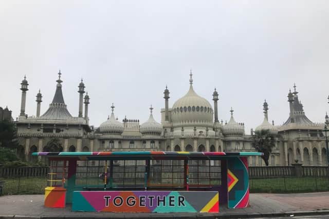 The bus shelter in front of the Royal Pavilion