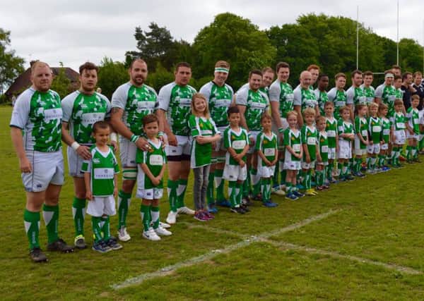 The Green and Whites  - and mascots - ahead of their Bob Rogers Cup final success at the end of May