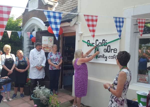 Mayor Judy Rogers cuts the ribbon at the CafÃ© @Ore, joined by Carole Dixon, CEO of the Education Futures Trust, chef John Day and Ore Community Centre co-ordinator Mags Pawson
