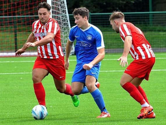 Action from Shoreham's friendly with Steyning Town earlier in pre-season. Picture by Stephen Goodger