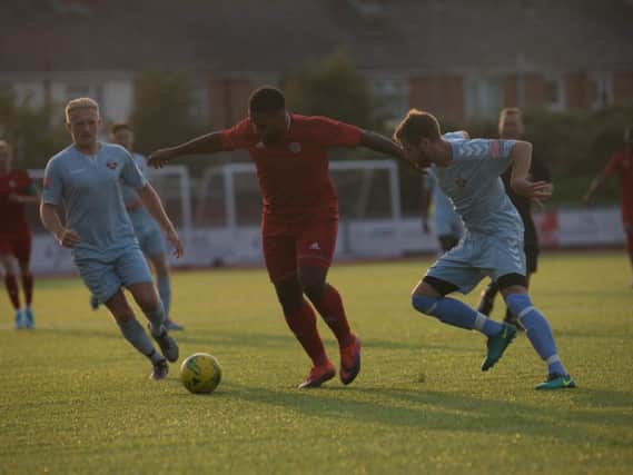 Summer signing Omar Folkes netted his first goal for the club in last night's draw with Lewes. Picture by Marcus Hoare