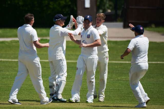 Bexhill celebrate a wicket in the reverse fixture against today's opponents, Preston Nomads. Picture courtesy Andy Hodder