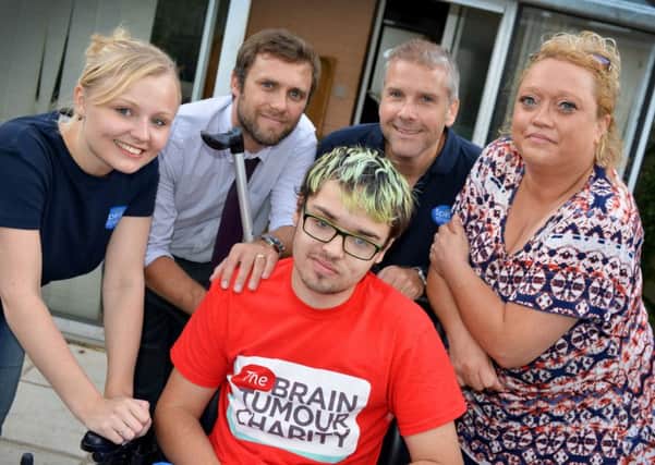 Tyler and his mum Jan alongside Steve Pickthall from the Observer and Gazette (second from left) and Robyn Montague and Stuart McGinley from Spirit FM launching the campaign