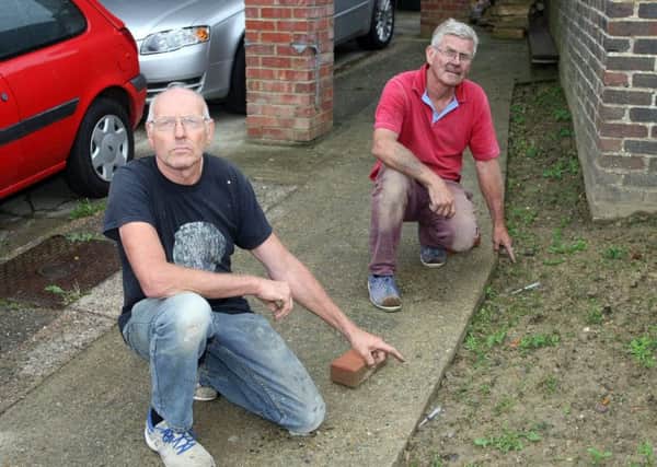 Steve Whitehead and John Fillary with needles found in garden