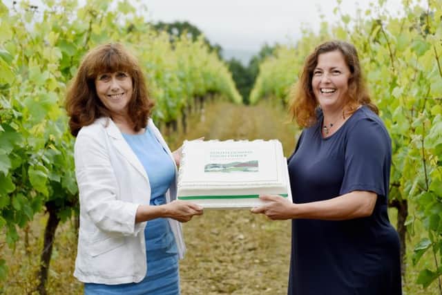 The Sussex Food & Drink Awards Big Reveal held at Ridgeview Vineyard where the finalists for the six categories were announced. 
Hilary Knight and Paula Seager with the South Downs Food Finder Cake
