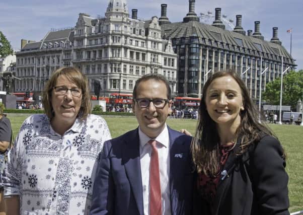 Deborah, left, with Owen Smith and Sling the Meshs Kath Sansom