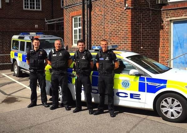 (From L to R) (left to right) PC Tom Van Der Wee, SC Philip Matthews, SC Jared Gobey and SC Jake Sloane; SC James Steer and SC Callum Meeney are not pictured. Sussex Police picture