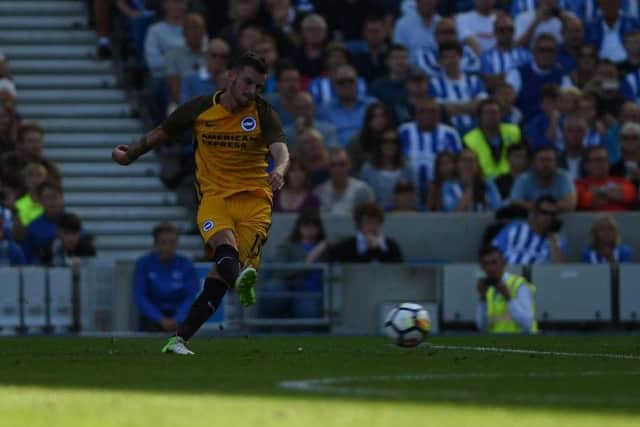 Pascal Gross nets Albion's first goal. Picture by Phil Westlake (PW Sporting Photography)