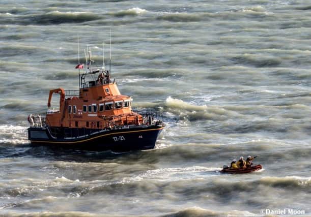 Newhaven lifeboat and the inflatable in action. Photograph by Daniel Moon