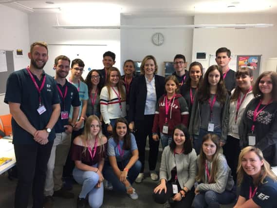 Amber Rudd, MP for Hastings and Rye, met with students of Education Firsts language travel school in Hastings