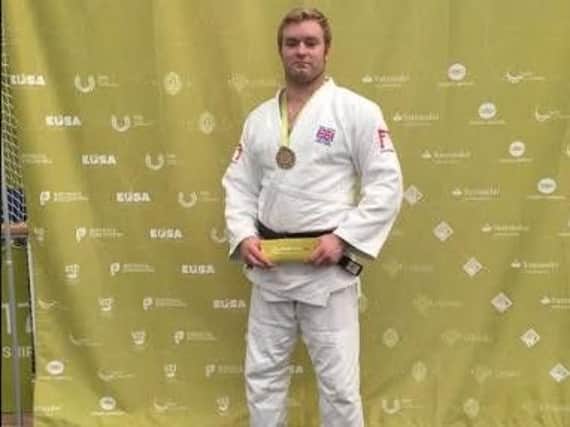 Pete Vincent with his bronze at the recent European University Championships.