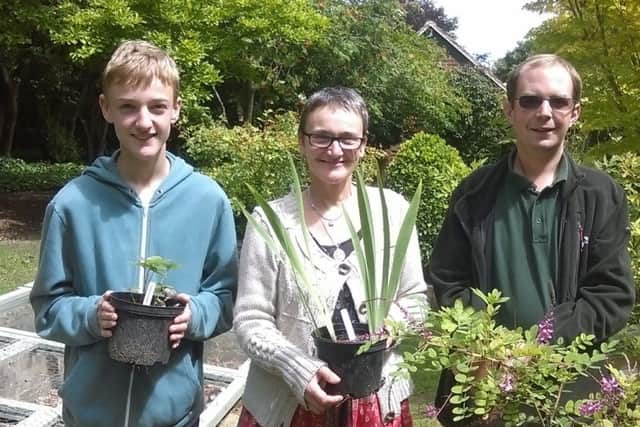 Runner-up Sarah Nelson and her son, Joe, with Paul Abbott, one of the Highdown gardeners