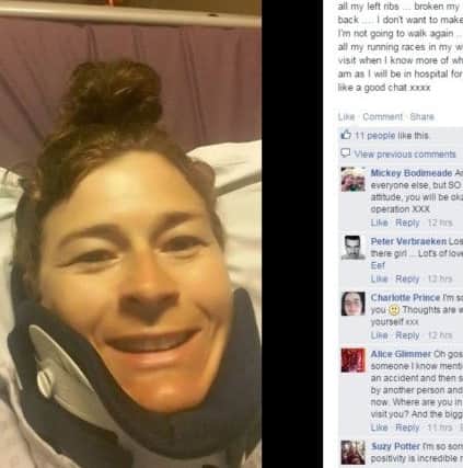 Amanda's Facebook post the day of her accident telling friends she wouldn't ever walk again