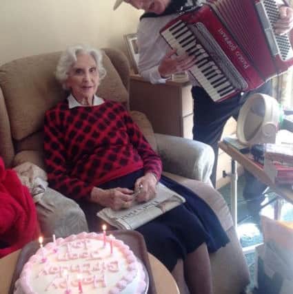 Mrs Joan Pettman was serenaded by Bing Lyle on her 101st birthday