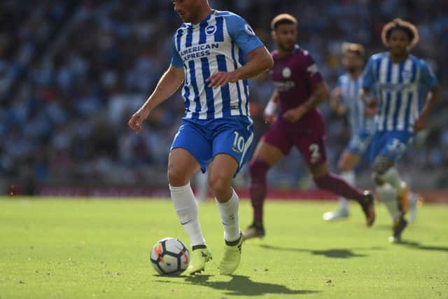 Tomer Hemed on the ball in Albion's Premier League season opener against Manchester City. Picture by PW Sporting Pics