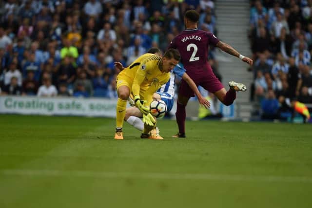 Manchester City goalkeeper Ederson collects the ball. Picture by PW Sporting Pics