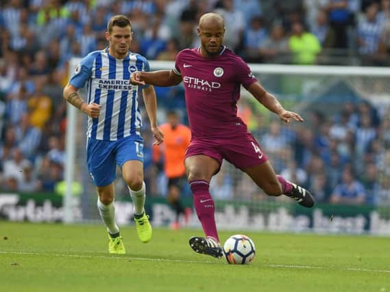 Vincent Kompany in action at the Amex on Saturday. Picture by Phil Westlake (PW Sporting Photography)