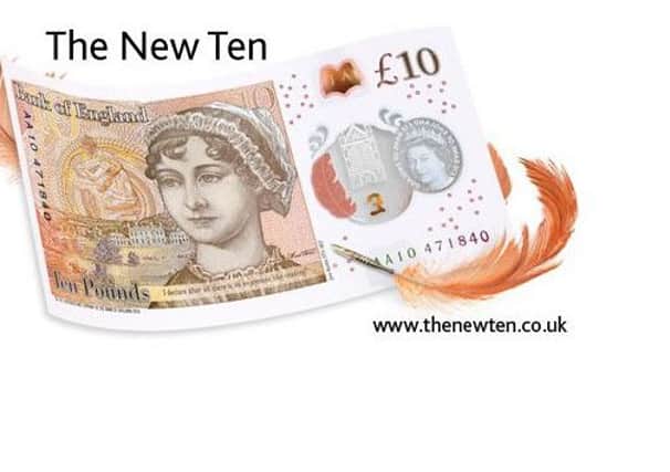 New Â£10 note featuring Jane Austen (photo from Bank of England)