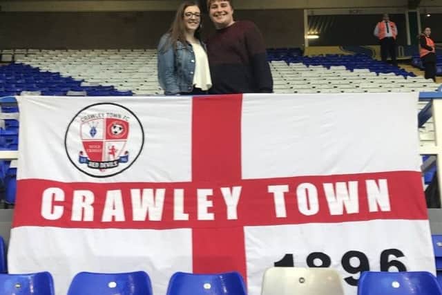 Crawley Town fans Pete and Gemma who travelled down from Dundee for the Birmingham City game.
Picture by Steve Herbert SUS-170814-123616002