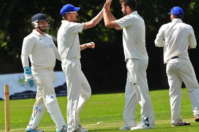 Ross Baumann celebrates after taking a wicket in the defeat to Steyning. Picture by Stephen Goodger