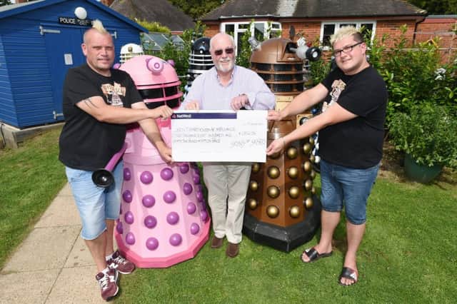 From left, Dean Stoner, Chris Mayhew and Adrian Goff, watched by the Daleks. Picture: Liz Pearce 14/08/2017