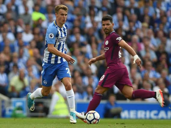 Solly March in action for Albion against Manchester City. Picture by Phil Westlake (PW Sporting Photography)