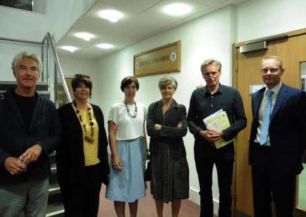 Supporters of the studio idea at the planning committee meeting. Left to right: Mr McDade from the art department of Chichester University, Carla Allen from South Down College, Clare Hindle from the Cass Sculpture Foundation, Laura Ford, Andrew Sabin and their architect.