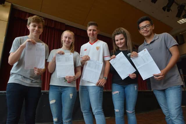 'A' level results at ARK 6th Form East Sussex. (L to R): Christopher Booth, Erin Boles, George Stoneham, Caitlin Merison and Frank He. Picture by ARK/Stephen Curtis